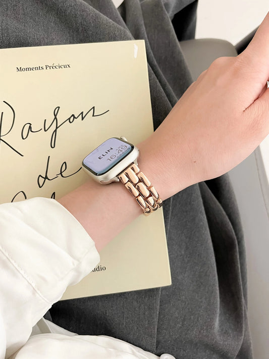 Slim Metal Wrist Bracelet for Apple Watch Band 40mm 38 41 44 45 49 42mm Fashion Rose Gold Strap for iWatch Series 9 8 7 6 5 4 SE