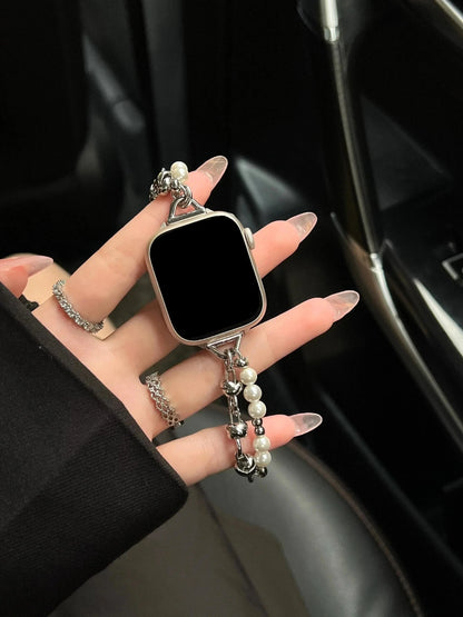 Beads Metal Loop Strap For Apple Watch Band For Women 38mm 40mm 41mm 42mm 44mm 45mm 46mm 49mm