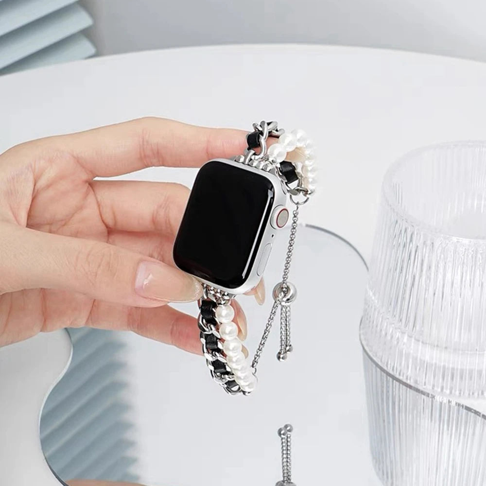 Beads Metal Loop Strap For Apple Watch Band For Women 38mm 40mm 41mm 42mm 44mm 45mm 46mm 49mm