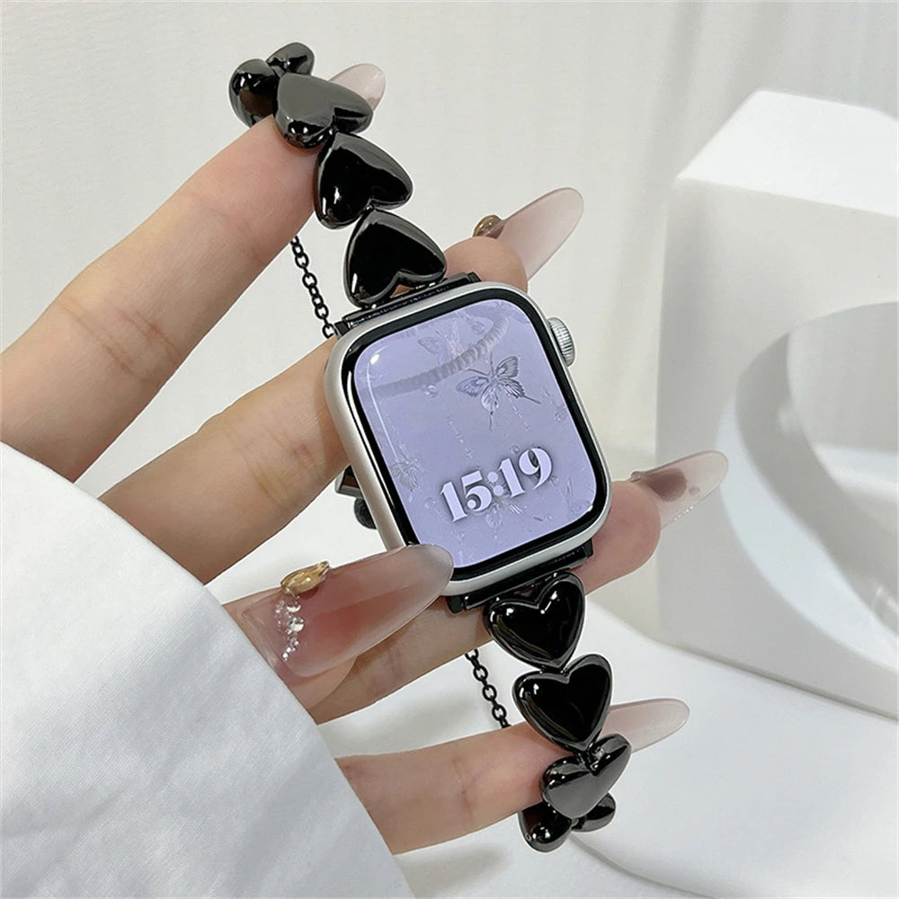 Iwatch Strap Luxury Metal 3D Love Heart Strap For Apple Watch 10 9 8 7 6 SE Stainless Steel Band For iWatch Band 41 45 38mm 40mm 44 42 49