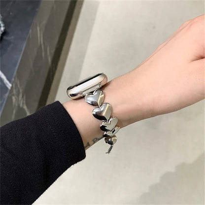 Iwatch Strap Luxury Metal 3D Love Heart Strap For Apple Watch 10 9 8 7 6 SE Stainless Steel Band For iWatch Band 41 45 38mm 40mm 44 42 49