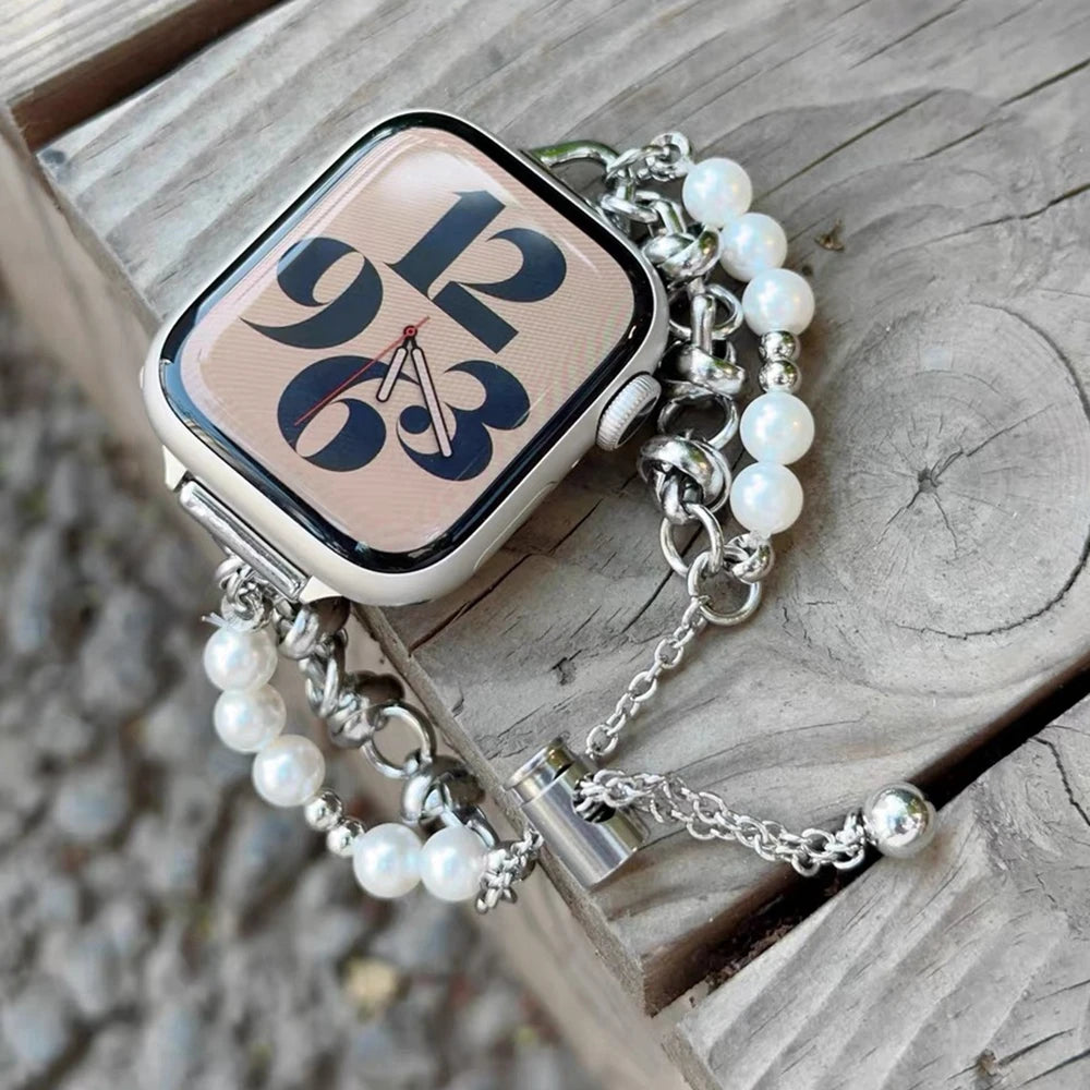 Beads Metal Loop Strap For Apple Watch Band For Women 38mm 40mm 41mm 42mm 44mm 45mm 46mm 49mm