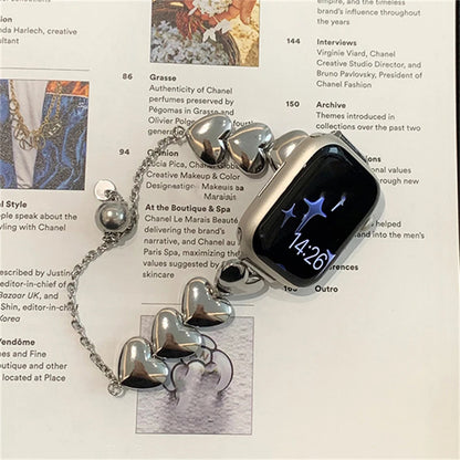 Iwatch Strap Luxury Metal 3D Love Heart Strap For Apple Watch 10 9 8 7 6 SE Stainless Steel Band For iWatch Band 41 45 38mm 40mm 44 42 49