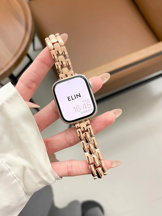 Slim Metal Wrist Bracelet for Apple Watch Band 40mm 38 41 44 45 49 42mm Fashion Rose Gold Strap for iWatch Series 9 8 7 6 5 4 SE