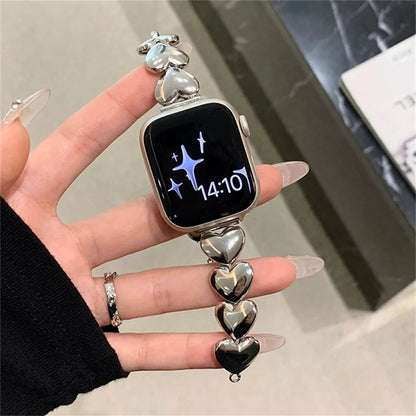 Iwatch Strap Luxury Metal 3D Love Heart Strap For Apple Watch 10 9 8 7 6 SE Stainless Steel Band For iWatch Band 41 45 38mm 40mm 44 42 49