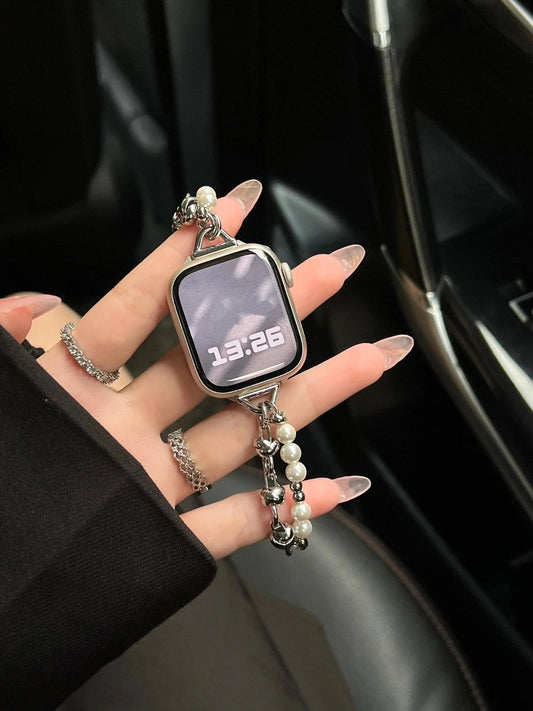 Beads Metal Loop Strap For Apple Watch Band For Women 38mm 40mm 41mm 42mm 44mm 45mm 46mm 49mm