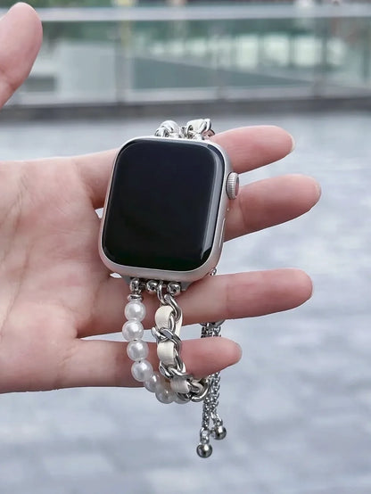 Beads Metal Loop Strap For Apple Watch Band For Women 38mm 40mm 41mm 42mm 44mm 45mm 46mm 49mm