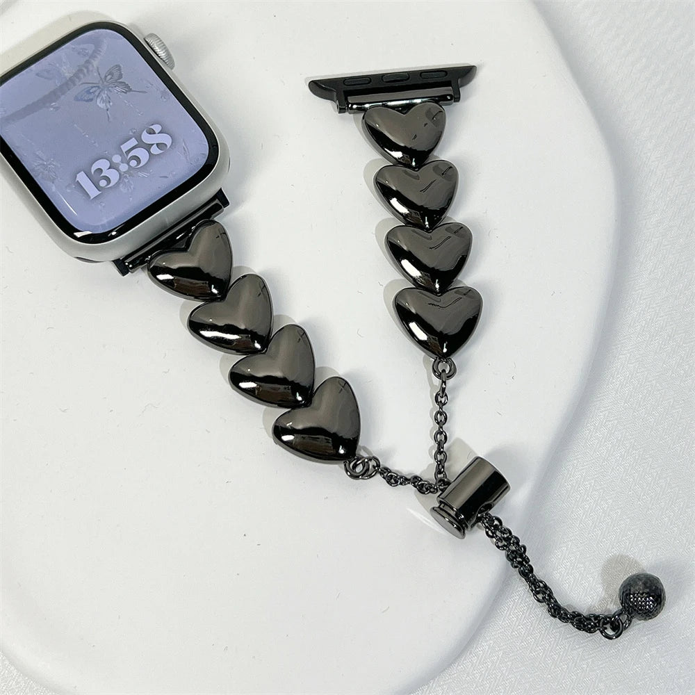 Iwatch Strap Luxury Metal 3D Love Heart Strap For Apple Watch 10 9 8 7 6 SE Stainless Steel Band For iWatch Band 41 45 38mm 40mm 44 42 49