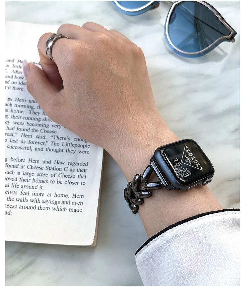 Starlight Metal Lady Strap For Apple Watch Band 41mm 40mm 44 45 38mm Zinc Alloy Band For iWatch Series 8 7 SE 6 3 4 5 Ultra 49mm