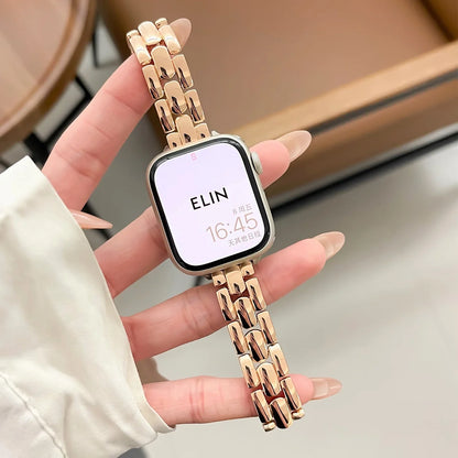Slim Metal Wrist Bracelet for Apple Watch Band 40mm 38 41 44 45 49 42mm Fashion Rose Gold Strap for iWatch Series 9 8 7 6 5 4 SE