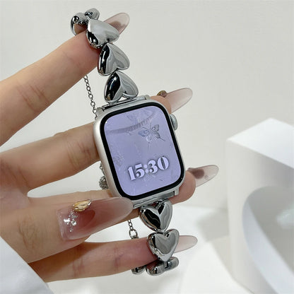 Iwatch Strap Luxury Metal 3D Love Heart Strap For Apple Watch 10 9 8 7 6 SE Stainless Steel Band For iWatch Band 41 45 38mm 40mm 44 42 49