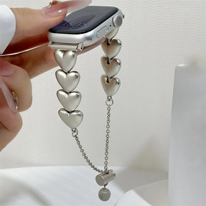 Iwatch Strap Luxury Metal 3D Love Heart Strap For Apple Watch 10 9 8 7 6 SE Stainless Steel Band For iWatch Band 41 45 38mm 40mm 44 42 49