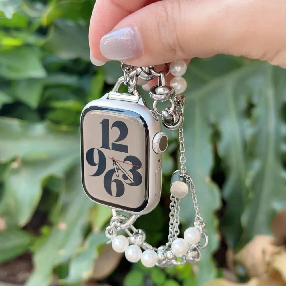 Beads Metal Loop Strap For Apple Watch Band For Women 38mm 40mm 41mm 42mm 44mm 45mm 46mm 49mm