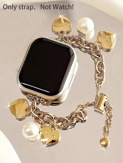 Beads Metal Loop Strap For Apple Watch Band For Women 38mm 40mm 41mm 42mm 44mm 45mm 46mm 49mm