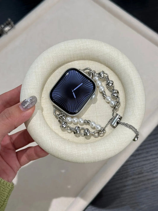 Beads Metal Loop Strap For Apple Watch Band For Women 38mm 40mm 41mm 42mm 44mm 45mm 46mm 49mm