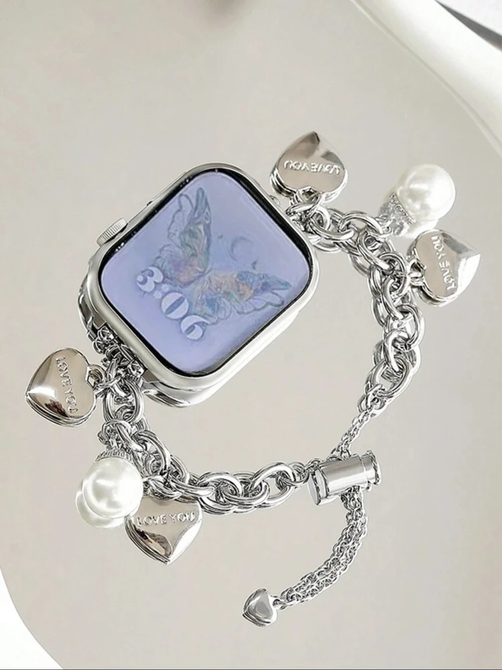 Beads Metal Loop Strap For Apple Watch Band For Women 38mm 40mm 41mm 42mm 44mm 45mm 46mm 49mm